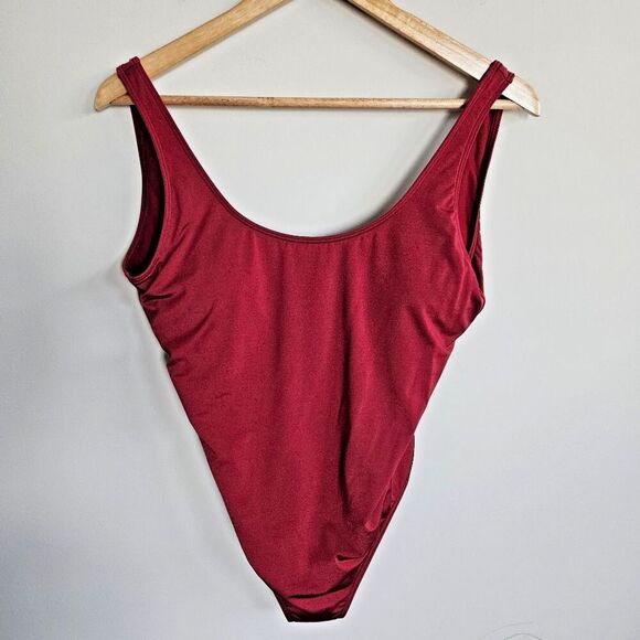 Abercrombie & Fitch Maroon High Cut Scoop Back One Piece Swimsuit L - Picture 2 of 11
